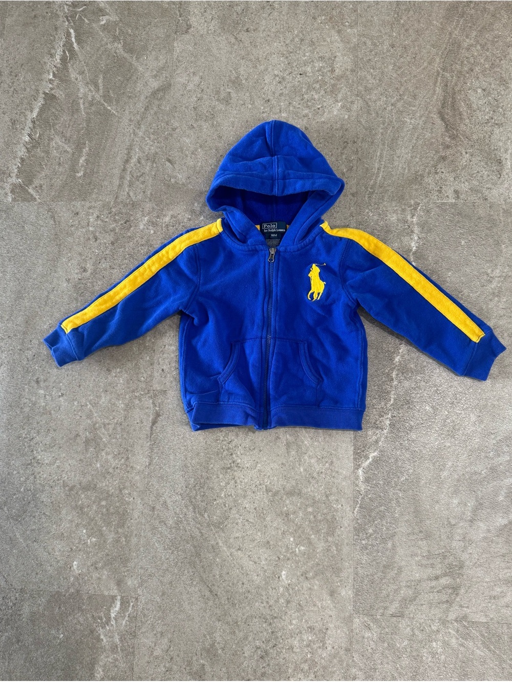 Polo Ralph Lauren Boys Royal Blue Yellow Big Pony Full Zip Hoodie 18M